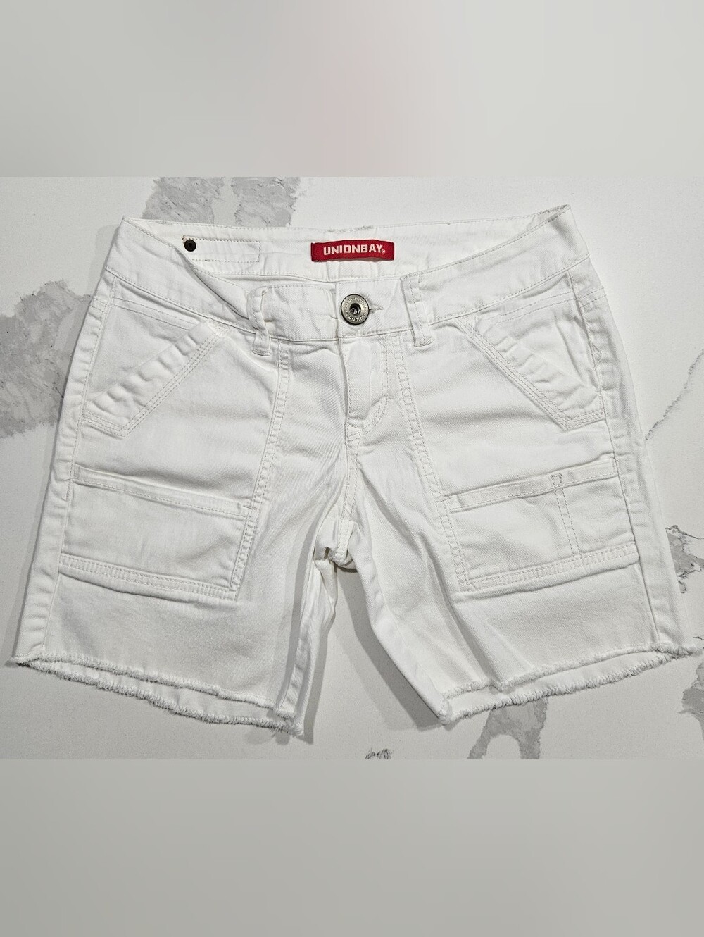 Unionbay White Denim Shorts With Frayed Hem